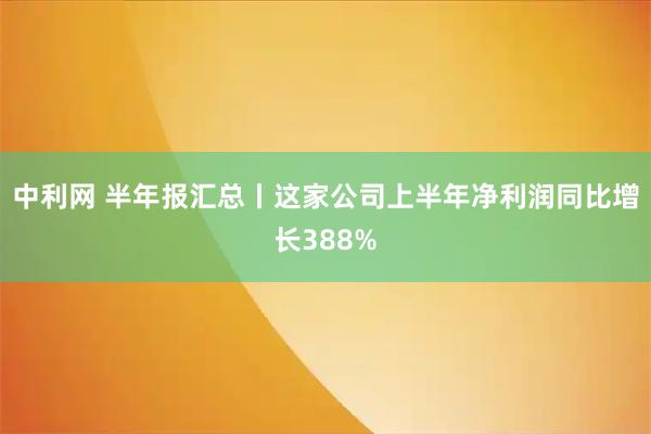 中利网 半年报汇总丨这家公司上半年净利润同比增长388%