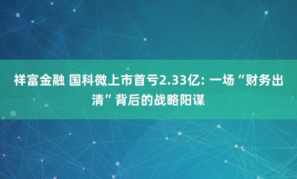 祥富金融 国科微上市首亏2.33亿: 一场“财务出清”背后的战略阳谋